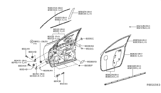 2018 Nissan Pathfinder Seal-Front Door Parting,LH Diagram for 80839-3JA0B