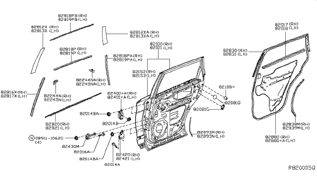 2017 Nissan Pathfinder Moulding Assembly - Front Door Outside, Passenger Side Diagram for 82820-3KA0B