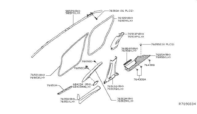 2015 Nissan Pathfinder WELT Body Side Diagram for 76923-3KA0A