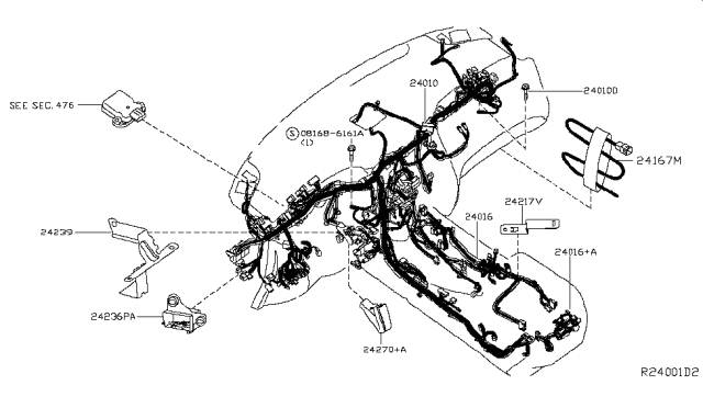 2018 Nissan Pathfinder Harness-Sub,Console Box Diagram for 24016-9PJ0D