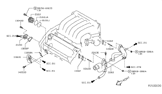 2014 Nissan Pathfinder Water Pump, Cooling Fan & Thermostat Diagram