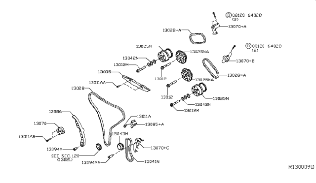 2018 Nissan Pathfinder Guide-Chain,Tension Side Diagram for 13085-6KA1B