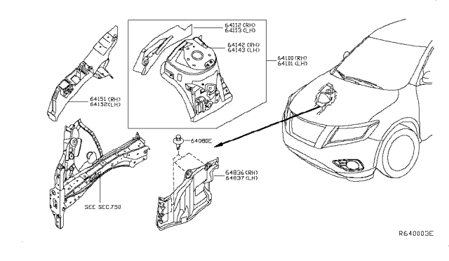 2013 Nissan Pathfinder Hood Ledge & Fitting Diagram