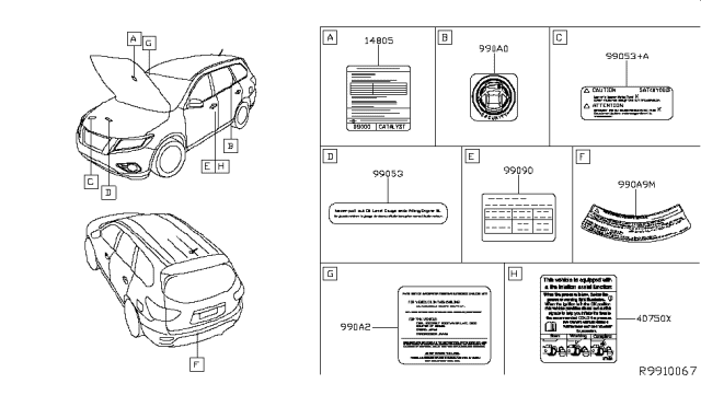 2014 Nissan Pathfinder Caution Plate & Label Diagram 2