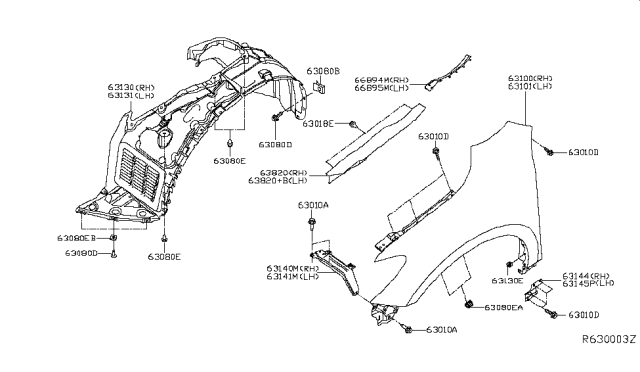 2017 Nissan Pathfinder Front Fender & Fitting Diagram