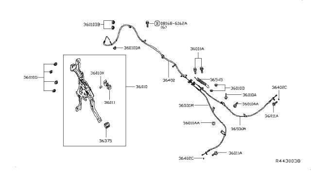 2015 Nissan Pathfinder Cable Park Brake Diagram for 36402-3KA0A