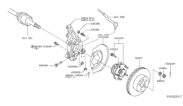 2017 Nissan Pathfinder Hub Assembly-Road Wheel,Front Diagram for 40202-3JA0A