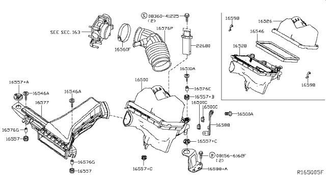 2015 Nissan Pathfinder Body Assembly-Air Cleaner Diagram for 16528-3JA0A