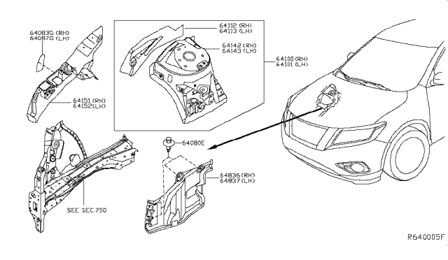 2017 Nissan Pathfinder Cover Splash HOODL Diagram for 64839-9NB0A