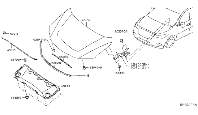 2013 Nissan Pathfinder Hood Panel,Hinge & Fitting Diagram