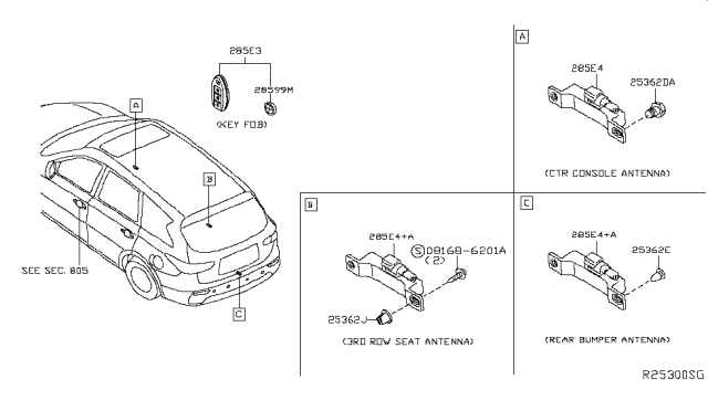 2019 Nissan Pathfinder Switch Assembly - Smart KEYLESS Diagram for 285E3-9UF5A