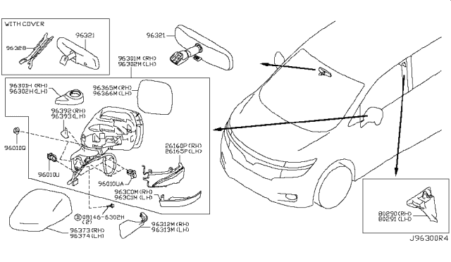 2016 Nissan Quest Glass - Mirror, LH Diagram for 96366-1JA0A