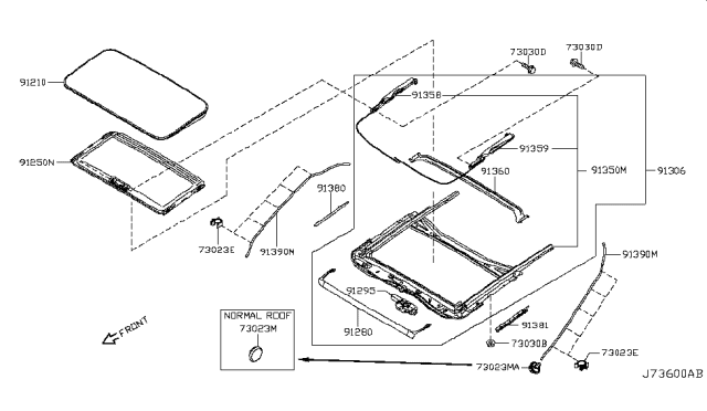 2015 Nissan Quest Deflector Assy-Sunroof Diagram for 91280-1JA1A