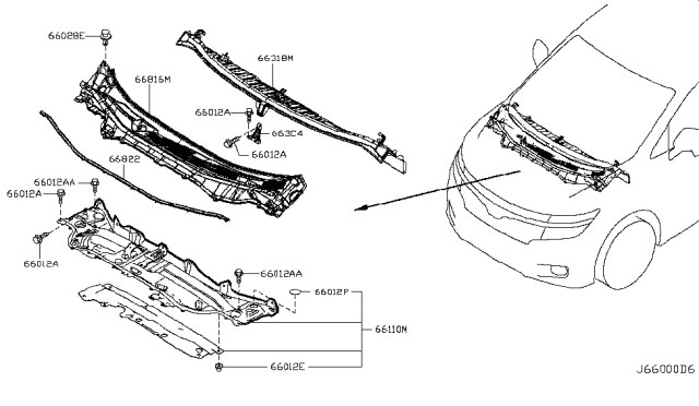 2015 Nissan Quest Cowl Top & Fitting Diagram