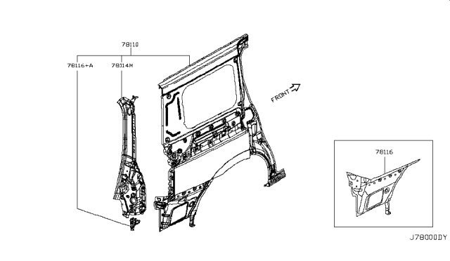 2011 Nissan Quest Pillar Back Outer RH Diagram for 77610-1JA0A