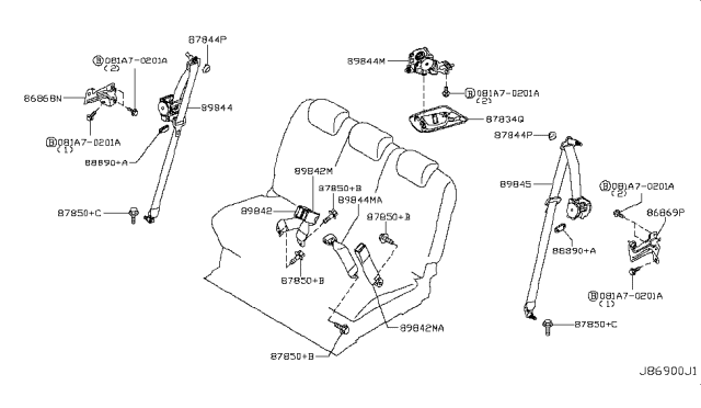 2013 Nissan Quest Rear Seat Belt Diagram 3