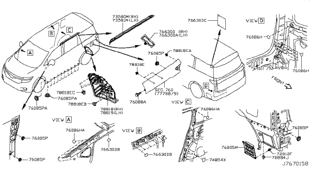 2014 Nissan Quest Insulator-Rear Pillar Diagram for 76884-1JA0D