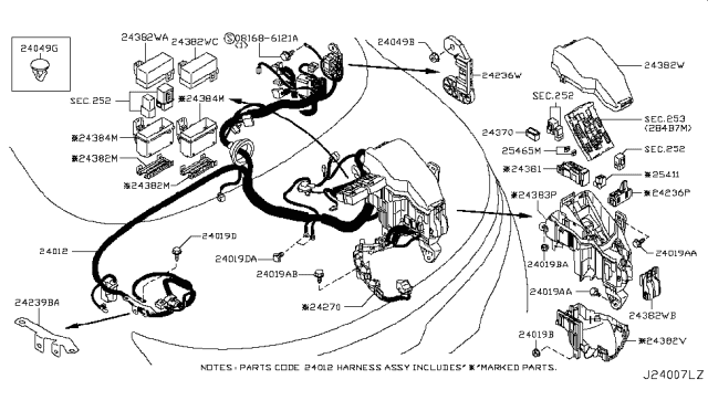 2011 Nissan Quest Harness Assy-Engine Room Diagram for 24012-1JA0B