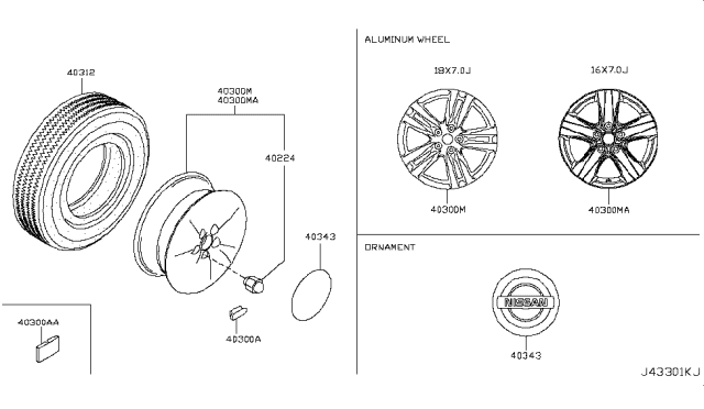 2013 Nissan Quest Road Wheel & Tire Diagram 1