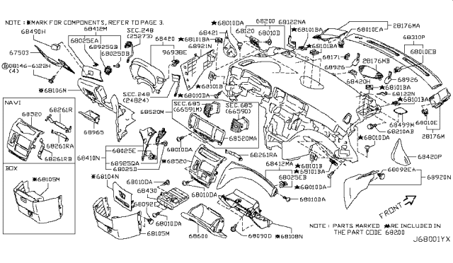 2014 Nissan Quest GARNISH Assembly - Instrument Diagram for 68310-1JA3C