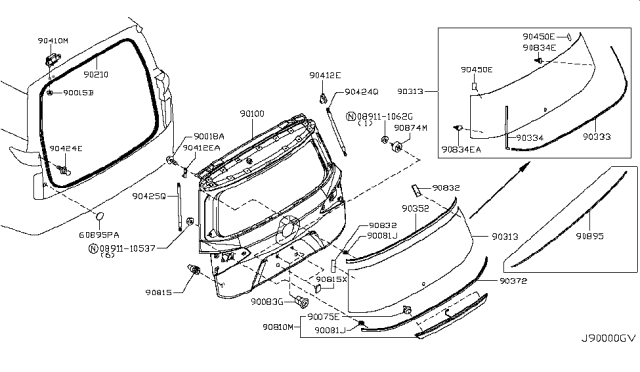 2016 Nissan Quest Back Door Panel & Fitting Diagram