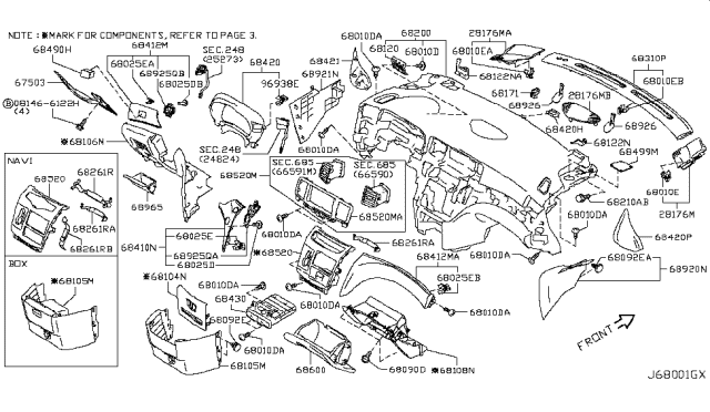 2011 Nissan Quest Instrument Panel,Pad & Cluster Lid Diagram 2