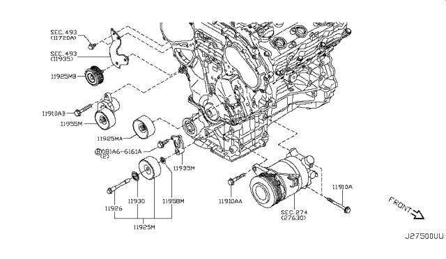 2014 Nissan Quest Shaft-Idler Pulley Diagram for 11928-JA11A