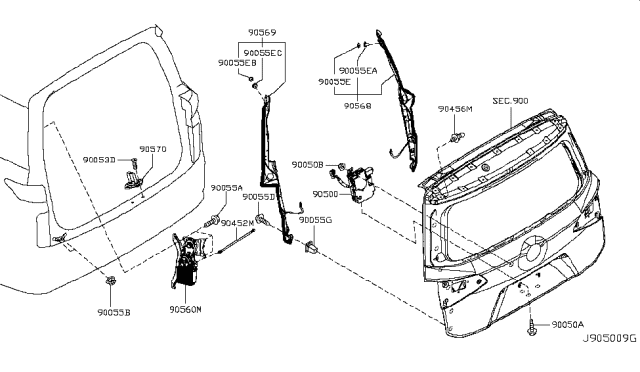 2012 Nissan Quest Back Door Lock & Handle Diagram 1