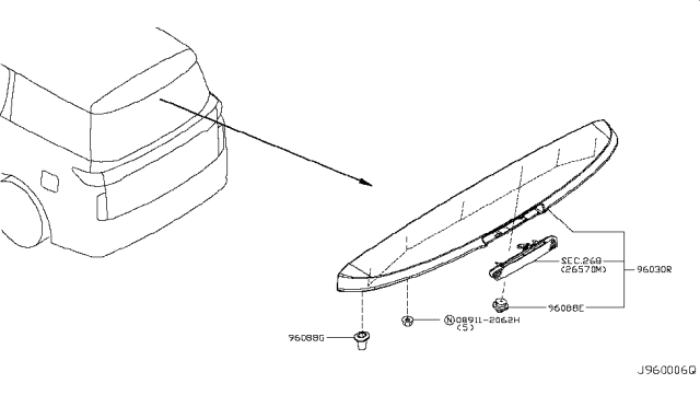 2011 Nissan Quest Air Spoiler Assembly Roof Diagram for 96030-1JA1A