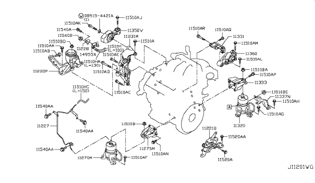 2016 Nissan Quest Engine & Transmission Mounting Diagram