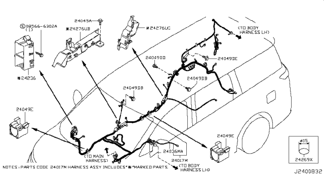 2014 Nissan Quest Harness-Sub,Body Diagram for 24017-4AY1A