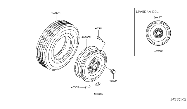 2015 Nissan Quest Tire-Spare Diagram for 40312-WA270