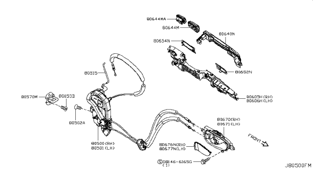 2016 Nissan Quest Interior Door Handle Assembly, Right Diagram for 80670-1AN9A