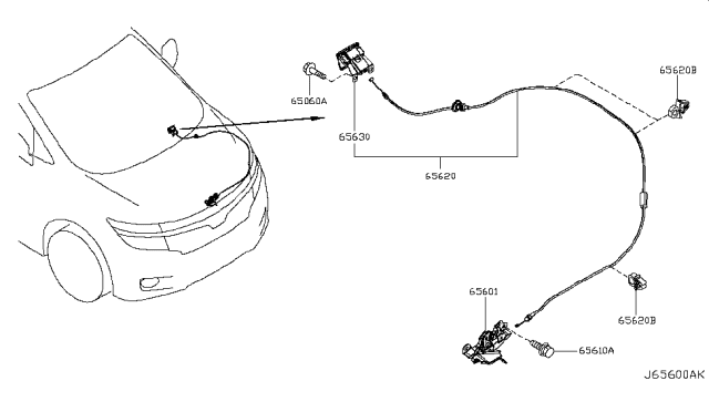 2011 Nissan Quest Cable Hood Lock Diagram for 65621-1JA0A