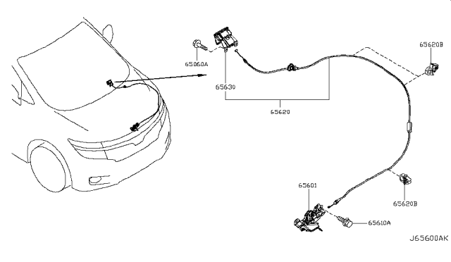 2011 Nissan Quest Male Assy-Hood Lock Diagram for 65601-1JA0A