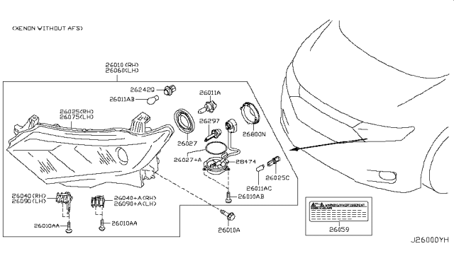 2013 Nissan Quest Driver Side Headlight Assembly Diagram for 26060-1JR0A