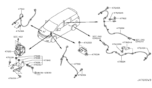 2015 Nissan Quest Anti Skid Actuator Assembly Diagram for 47660-1JA0B