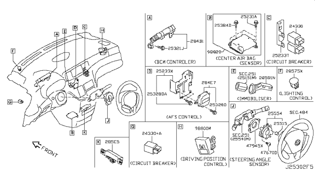 2014 Nissan Quest Clock Spring Steering Air Bag Wire Diagram for B5554-1EA0A