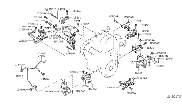 2014 Nissan Quest Engine & Transmission Mounting Diagram 1
