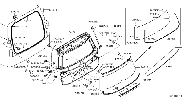 2012 Nissan Quest FINISHER Back Door Diagram for 90810-3WS5A