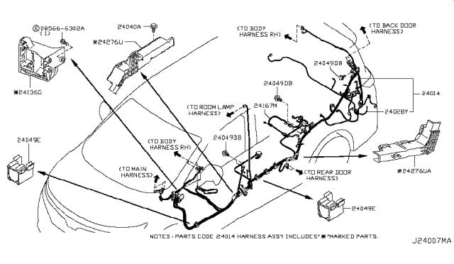 2014 Nissan Quest Harness-Sub Diagram for 24168-3WS0D