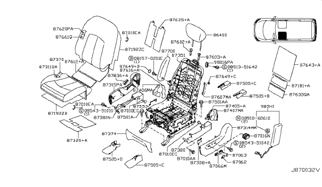 2011 Nissan Quest Switch Assembly-Front Seat,LH Diagram for 87067-1JB6D