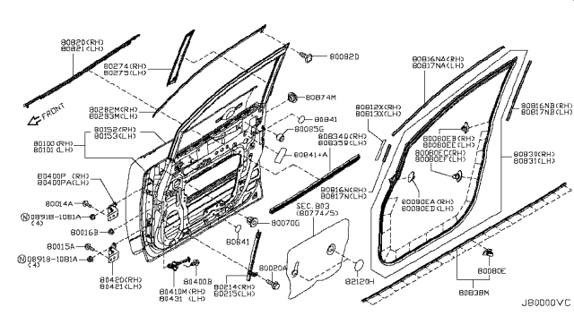 2015 Nissan Quest Cover Front Door SASH, LH Diagram for 802D3-1JA1A