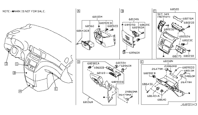 2011 Nissan Quest Instrument Panel,Pad & Cluster Lid Diagram 3