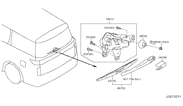 2013 Nissan Quest Rear Window Wiper Blade Assembly Diagram for 28790-1JA0A