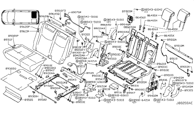 2012 Nissan Quest Cover-Sensor,3RD Seat Diagram for 89118-1JB2D