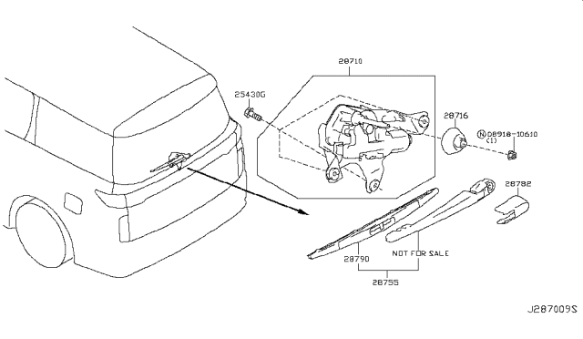 2016 Nissan Quest Motor Assy-Rear Window Wiper Diagram for 28710-3WS0A