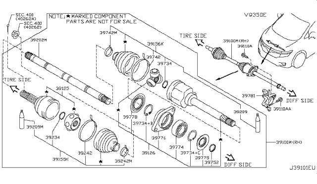 2011 Nissan Quest Front Drive Shaft (FF) Diagram 1