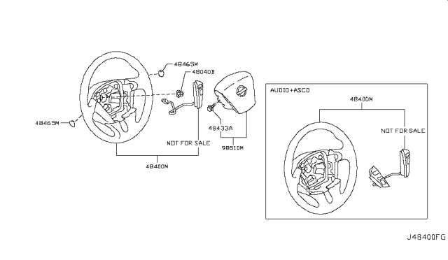 2014 Nissan Quest Steering Wheel Assembly W/O Pad Diagram for 48430-1JA1B