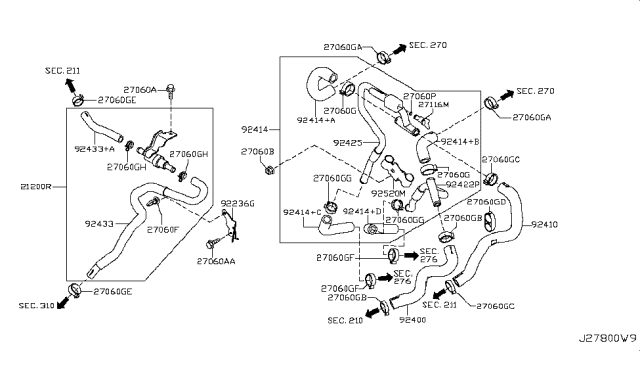 2012 Nissan Quest Thermostat Assembly Diagram for 21200-1JA0A